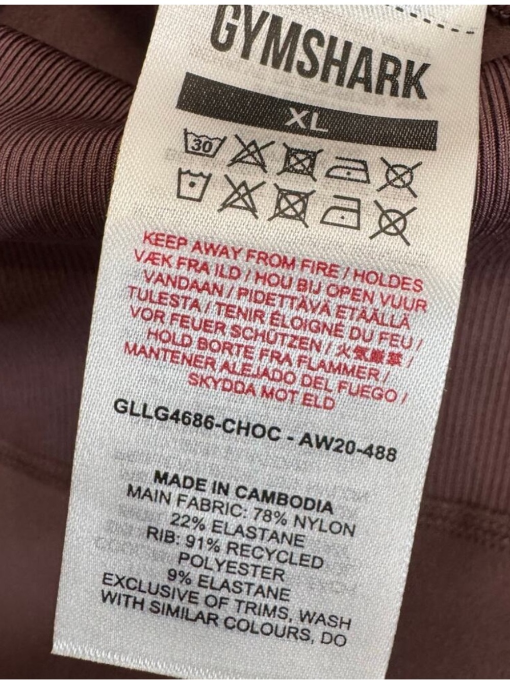 NWT Gymshark x Whitney Simmons Rib Waist Leggings Cherry Chocolate Size XL - Picture 9 of 9